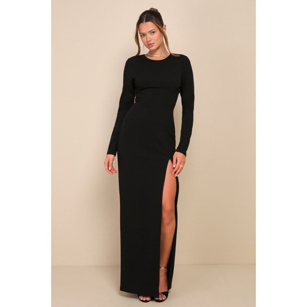 Lulus Flawless Esteem Black Long Sleeve Cutout Column Maxi Dress - Size M